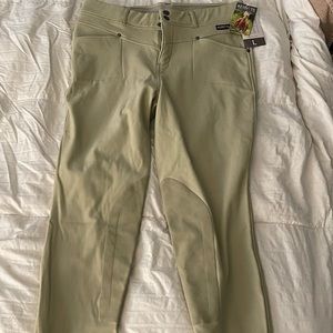 Kerrits Large khaki breeches with leather knee patches